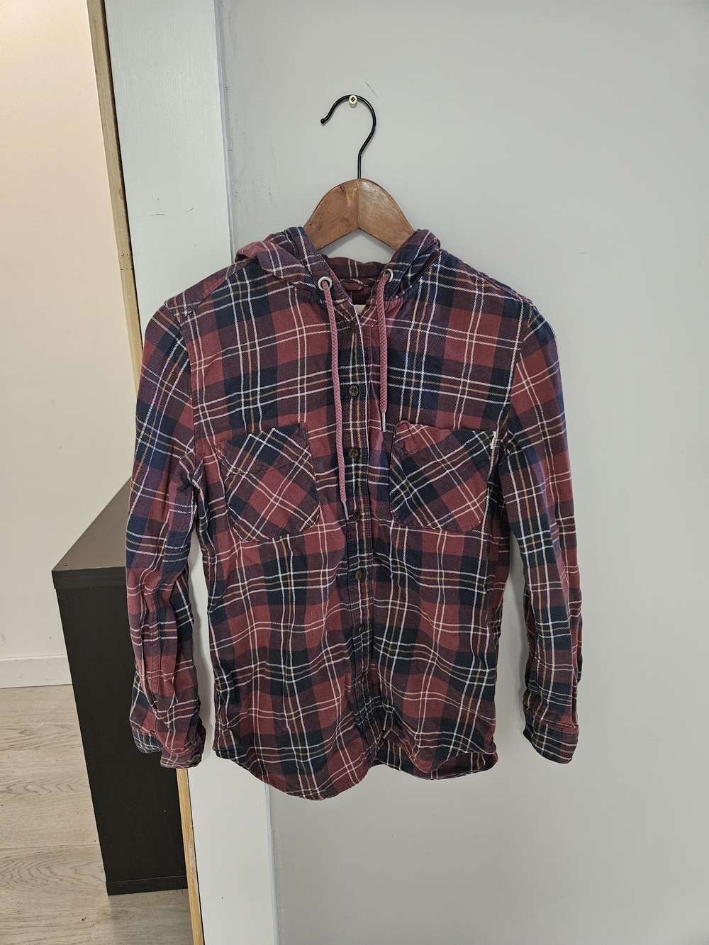 Garage Red and Navy Plaid Boyfriend Shirt